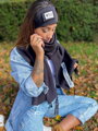 Damen Schal+Stirband schwarz