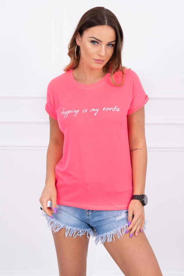 Damski top z napisem różowy neon Biały top, biały top, krótki top, krótki top, top z napisem, top z napisem, lato, wakacje, ciepło, morze, letni top, letni top, sportowy top, sportowy top, shopping is my cardio, sexy top, sexy top, czarny top, czarny top, różowy top, różowy top, neonowy różowy top, neonowy różowy top