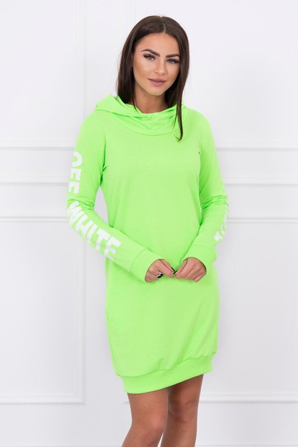 Sportowa sukienka OFF WHITE neonowa zieleń Damska sportowa sukienka, damskie sportowe sukienki, damskie dres, damskie dresy, damska sukienka z napisem, damskie sukienki z napisami, sukienka neonowa zieleń, sukienki neonowa zieleń
