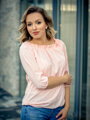 Chiffon Damen Bluse mit Carmen-Ausschnitt VS-DB 1847 pfirsich-orange
