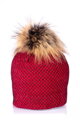 Frauen Strickmütze mit Bommel aus echtem Pelz Meggi- rot