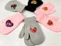 Handschuhe mit farbigen Pailletten HERZ grau