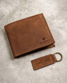Geschenkset Lederbrieftasche und Schlüsselanhänger in der Farbe Braun PTN SET-M-N994-CHM
