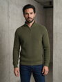 Pánsky štýlový khaki sveter so zipsom