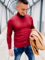 Rollkragenpullover mit Muster weinrot