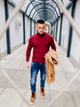 Rollkragenpullover mit Muster weinrot