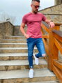 Herren T-Shirt mit Brusttasche weinrot