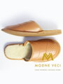 Warme Herren Leder-Pantoffeln Modell 6B hellbraun