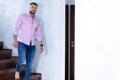 Elastická pánska košeľa VSB2408 s golierom ružová