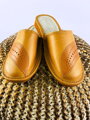 Dámske kožené papuče model 31 krémovo-hnedé vlnka