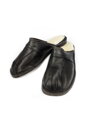 Warme Herren Leder-Pantoffeln Modell 16B schwarz