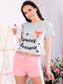 Kurzer Damen Pyjama Russet Foxy grau/rosa