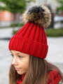 Damen Strickmütze mit Bommel ANDREA rot