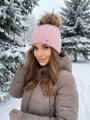 Damen Strickmütze mit Bommel ANDREA rosa
