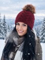 Damen Strickmütze mit Bommel ANIA bordo
