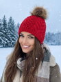 Damen Strickmütze mit Bommel ANIA rot