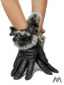 Damen Lederhandschuhe mit Pelzrand schwarz