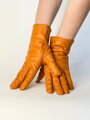Damen-Lederhandschuhe in Senffarbe