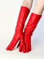 Damen Lederhandschuhe 38 cm Lang - rot