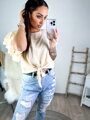 Damen Top mit kurzen Ärmeln beige