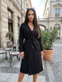 Damen langer schwarzer Trenchcoat mit Knöpfen