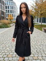 Damen langer schwarzer Trenchcoat mit Knöpfen