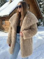 Dámsky béžový H1 dlhý kožuch na zimu 