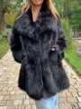 Čierny dámsky kožuch z H1 umelej kožušiny 