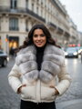 Dámska prešívaná biela paperová bunda s pravou kožušinou