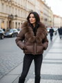 Zimná hnedá bunda s pravou kožušinou 