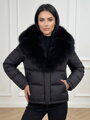 Dámska krátka čierna páperová bunda s kožušinou z pravej líšky 