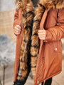Damen Parka-Winterjacke Ramoneska mit echtem Pelz Zimtbraun