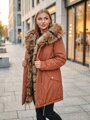 Damen Parka-Winterjacke Ramoneska mit echtem Pelz Zimtbraun