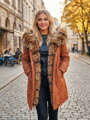 Damen Parka-Winterjacke Ramoneska mit echtem Pelz Zimtbraun