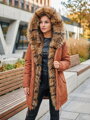 Damen Parka-Winterjacke Ramoneska mit echtem Pelz Zimtbraun