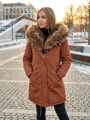 Damen Parka-Winterjacke Ramoneska mit echtem Pelz Zimtbraun