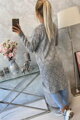 Lange Damen Strickjacke mit Löcher 2020-4 grau