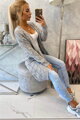 Lange Damen Strickjacke mit Löcher 2020-4 grau