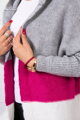 Dreifarbiger Pullover 2019-15 in grau, fuchsia und ecru