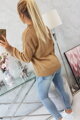 Damen Strickpullover mit V-Ausschnitt 2019-40 hellbraun