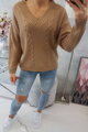 Damen Strickpullover mit V-Ausschnitt 2019-40 hellbraun