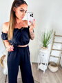 Schwarzes Damen-Set mit Crop-Top