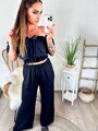 Schwarzes Damen-Set mit Crop-Top