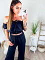 Schwarzes Damen-Set mit Crop-Top