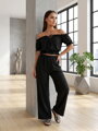 Schwarzes Damen-Set mit Crop-Top