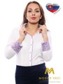 Biela dámska košeľa s kvietkovaným golierom Slim-Fit VS-DK1611