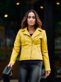 Damen Lederjacke aus echtem Leder, gelb