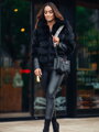 Luxusná krátka jahňacia kožená bunda s bohatou kožušinou z pravej líšky čierna