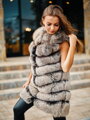 Luxusná dlhá pruhovaná vesta z pravej líšky 