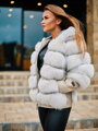 Luxus Damen Lederjacke mit echtem Pelz weiß